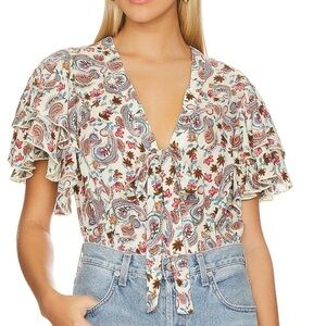 Free People Call me later Flutter Sleeves Bodysuit in sweet combo size Small